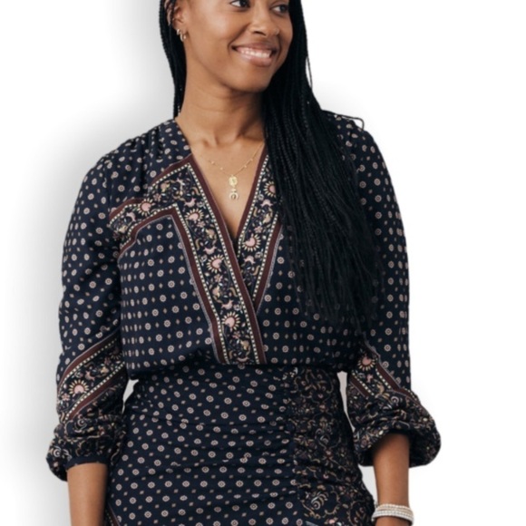 Jonathan Simkhai scarf print draped cross front blouse top 13485 - Picture 1 of 12